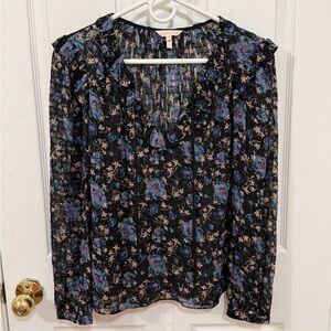 Rebecca Taylor Black and Blue Floral Blouse